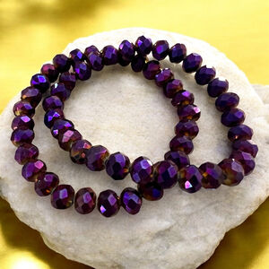 Set of 2 Purple Faceted Crystal Bead Stretch Bracelets 7.5” Sparkle Jewelry